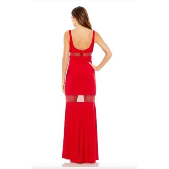 MAC DUGGAL Dress Size 8 Evening Gown NEW Red Sheer Mesh Panel Detail Column - Picture 2 of 6